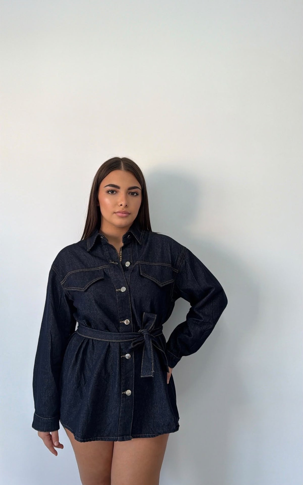 Giacca di Jeans con Cinta Taglia Unica