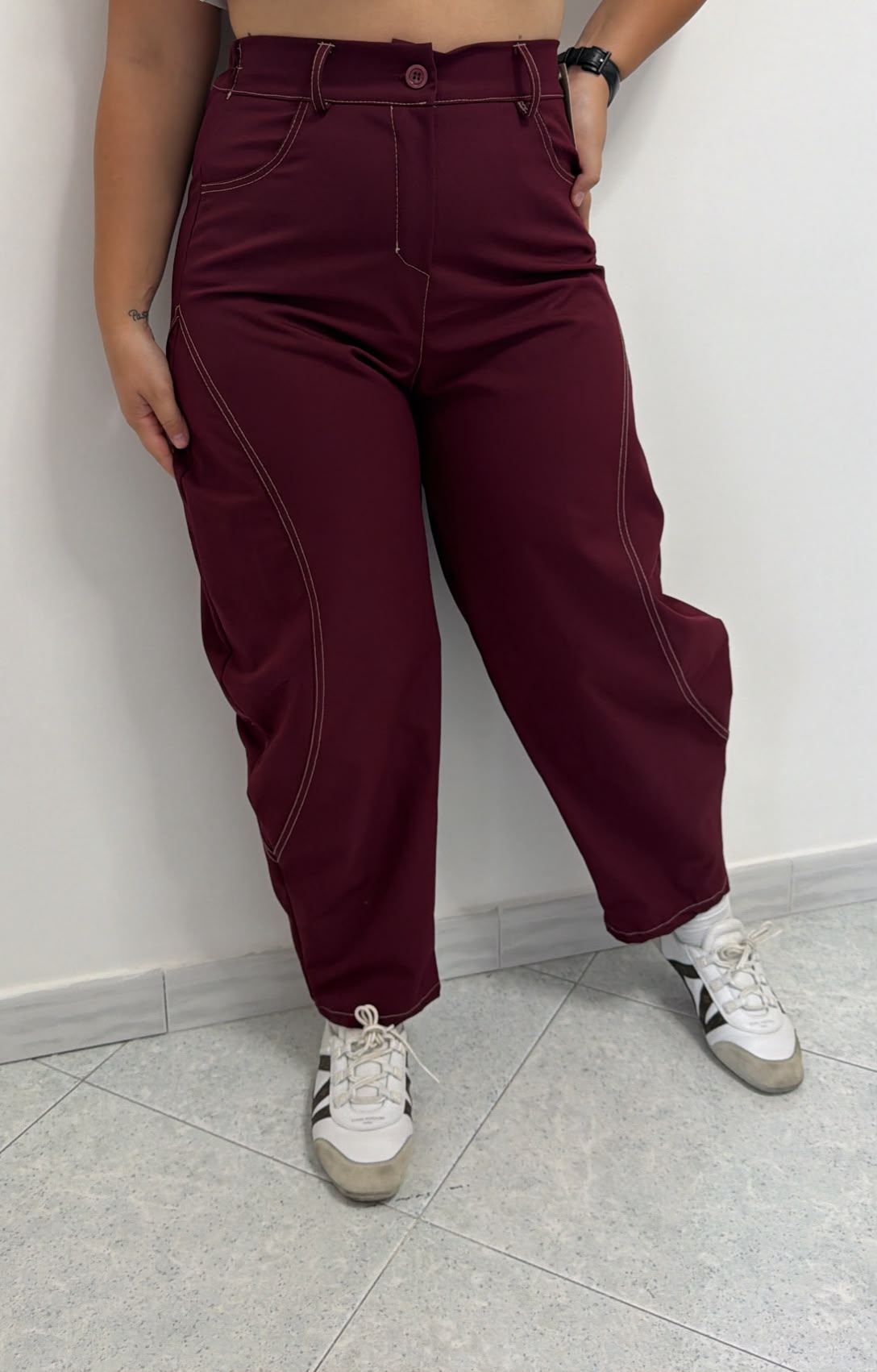 Pantalone balloon bordeaux con cuciture taglia unica